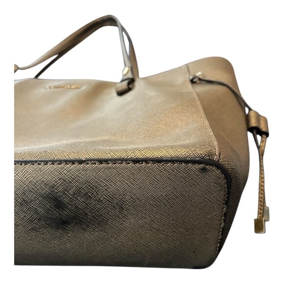 Calvin Klein Metallic Gold Saffiano Leather Tote Bag – 10 x 15 x 4 in – 10” Drop - Picture 6 of 14
